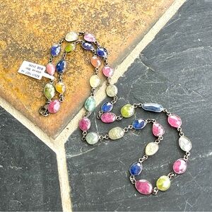 One of A kind Multi-Color Faceted Sapphire Gemstone Necklace 24” long.